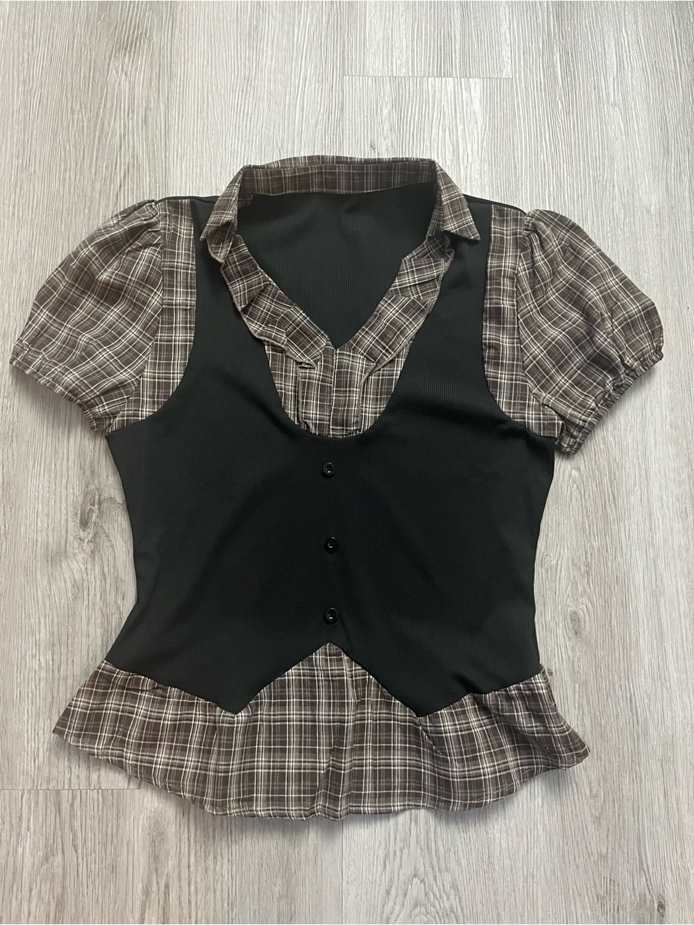 🔥316–Black Vest-Style Plaid Women's Top